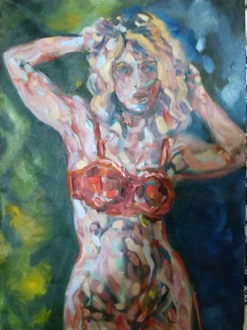 - Original OIL PAINTING Nude Woman Model Posing Sitting EXPRESSIVE