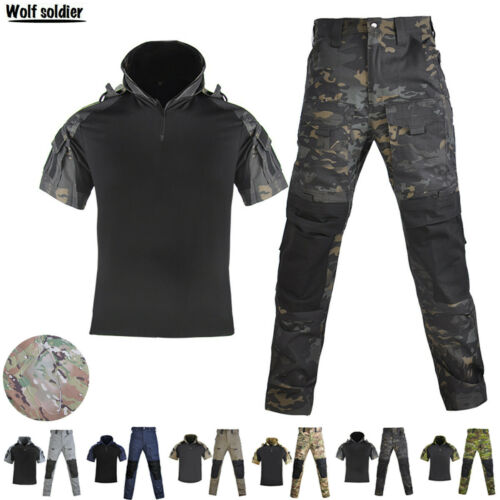 Mens US Army Short Sleeve T-Shirt Pants Airsoft Military Combat BDU Camo Uniform