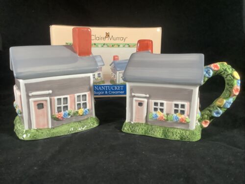 Vintage Sakura Ceramic Claire Murray Nantucket Houses Sugar Bowl & Creamer Set