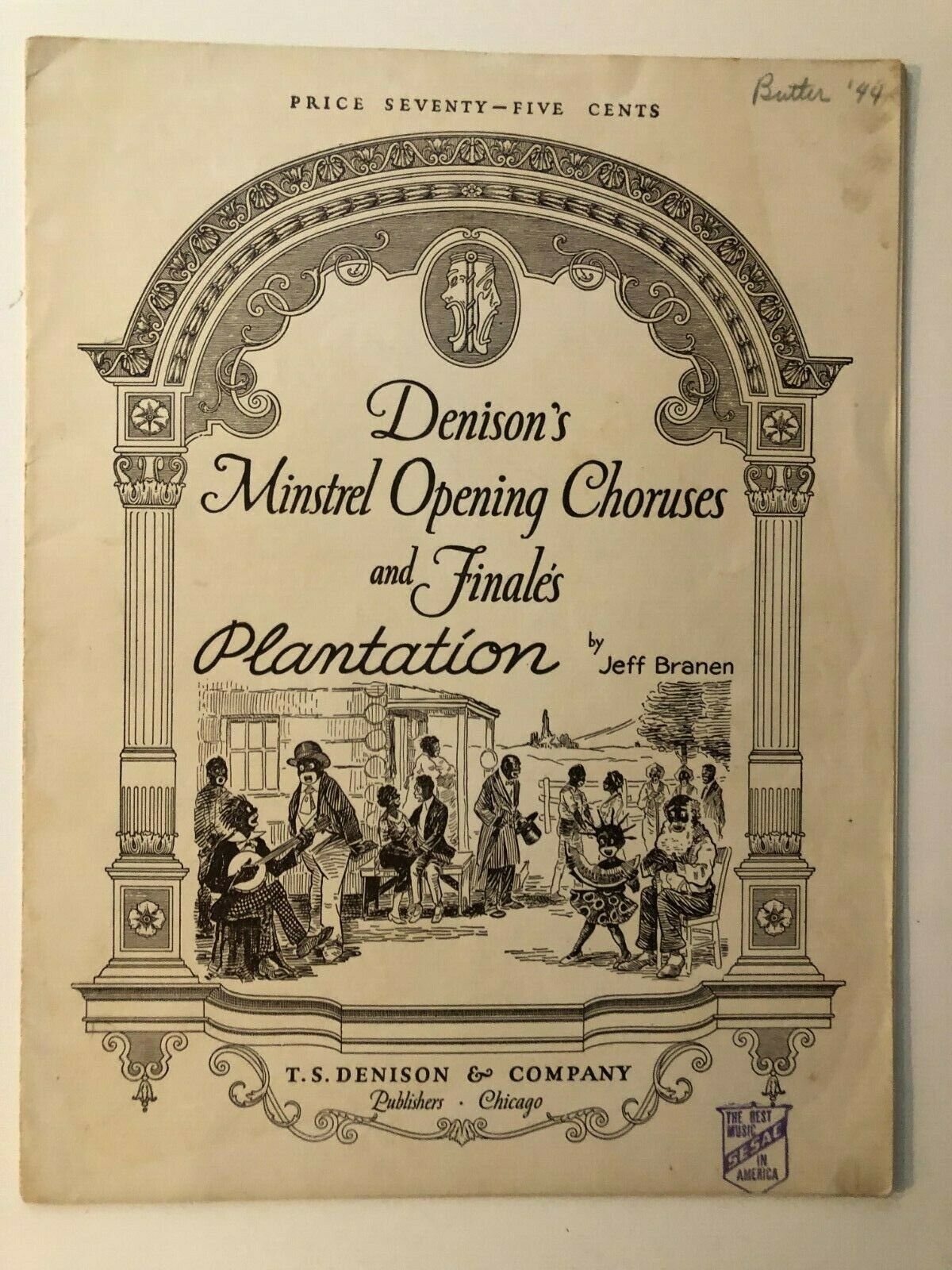 1922 Black Theme Sheet Music, Denison Minstrels & w/ Black Caricature Cover