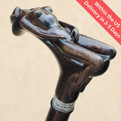 Unique Hand Carved Wooden Walking Stick Canes for Men - Nymph - Fancy Wood Cane