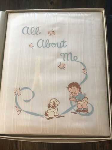 Vtg All About Me Baby Book White Cover Blue Lettering Puppy NOS Gibson Norwalk