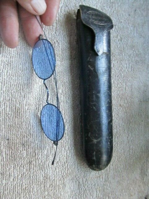 RARE Antique Victorian BLUE SUN EYEGLASSES, Costume, Halloween, Optical, w/Case