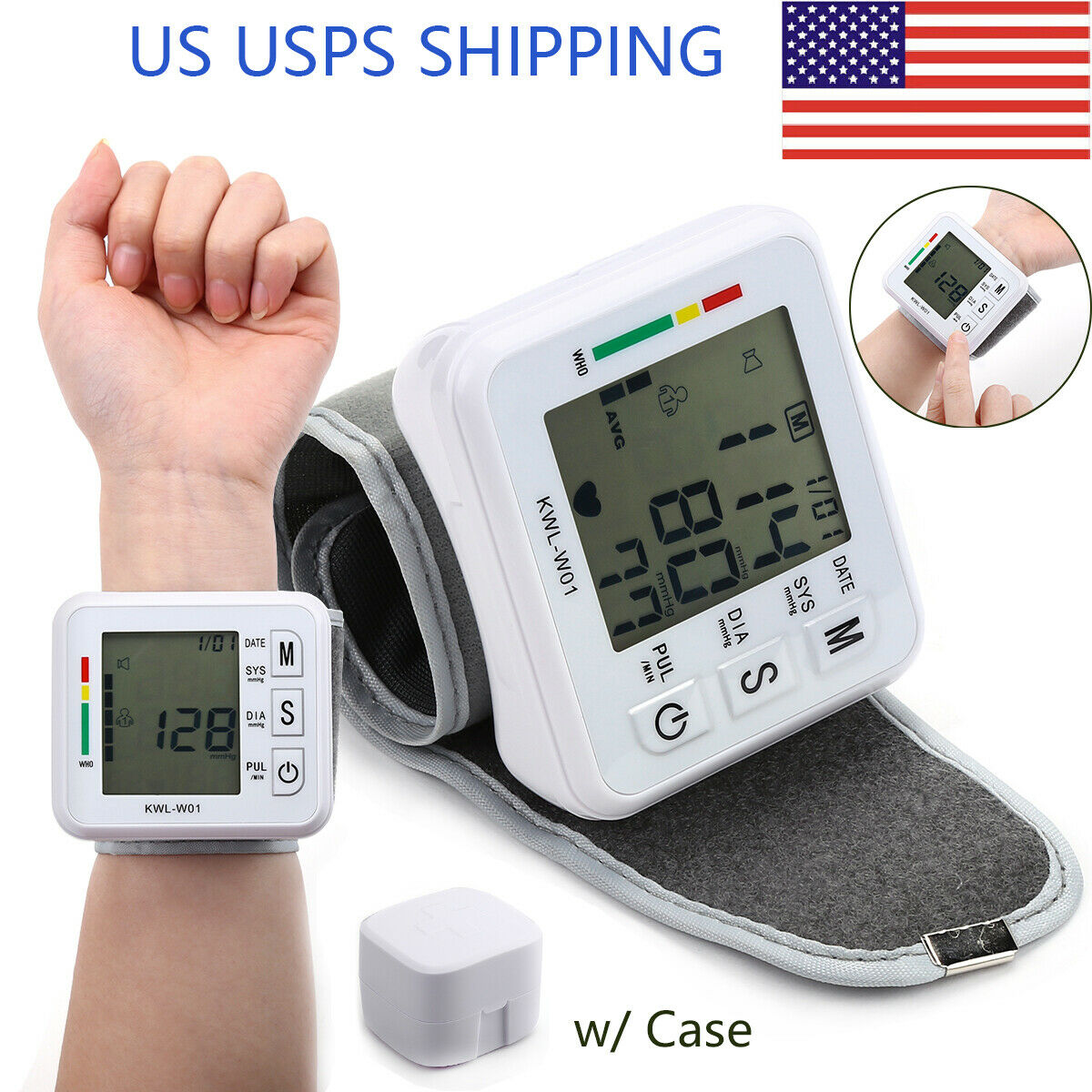 LCD Digital Wrist Blood Pressure Monitor BP Cuff Gauge Automatic Machine Tester