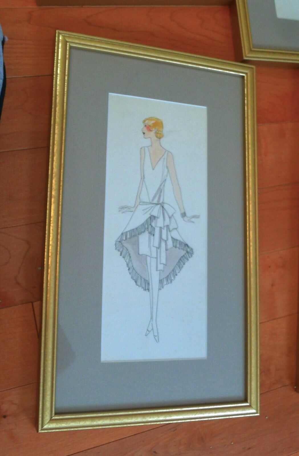 13)  Art Deco flapper white Sketch Fashion Portrait  watercolor Woman Dress!