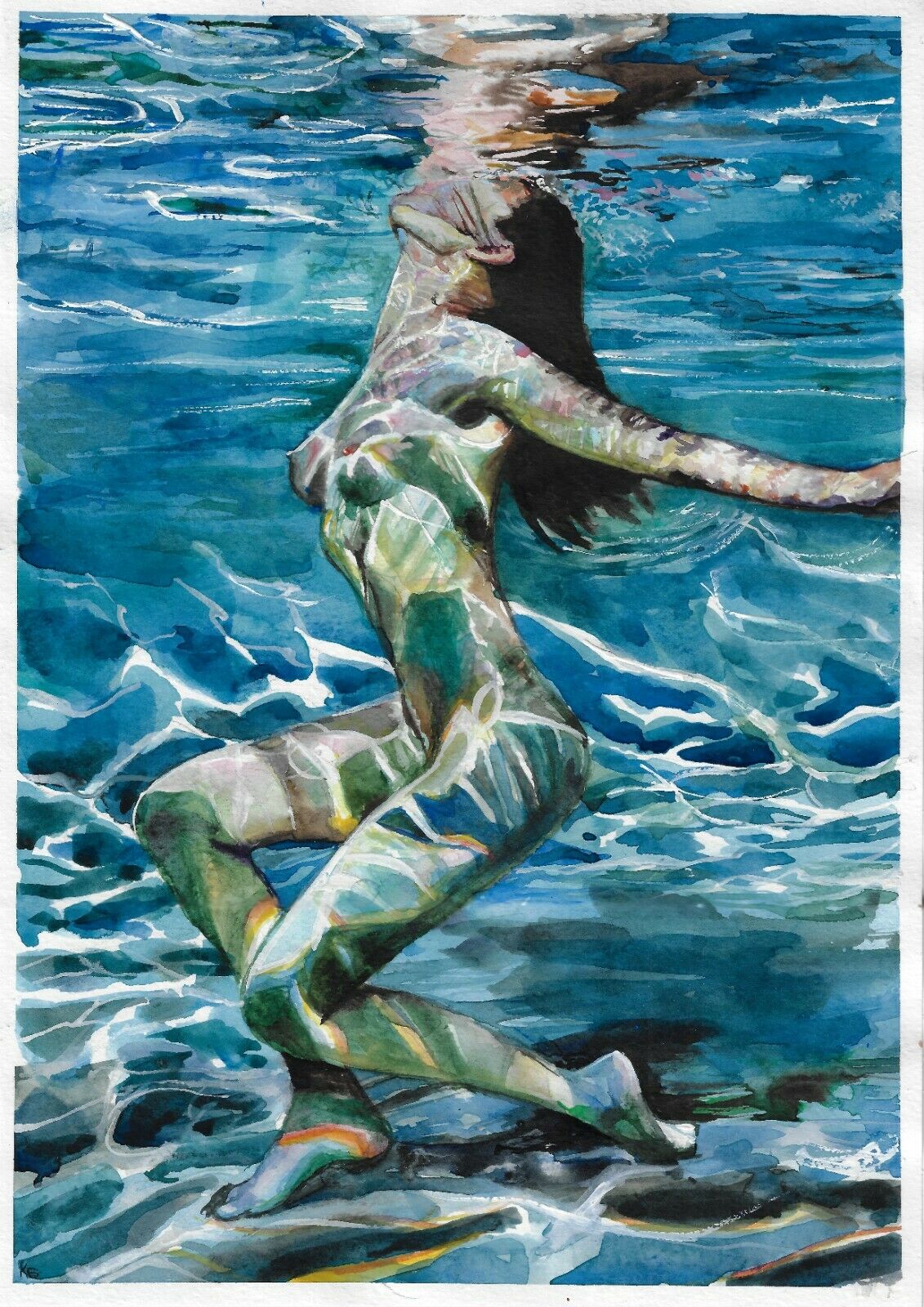 original painting A4 248GK art samovar watercolor female nude Signed 2021