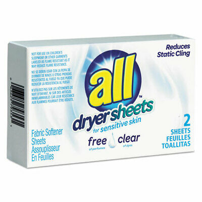 All Free Clear Vend Pack Dryer Sheets Fragrance Free 2 Sheets/Box 100 Box/Carton