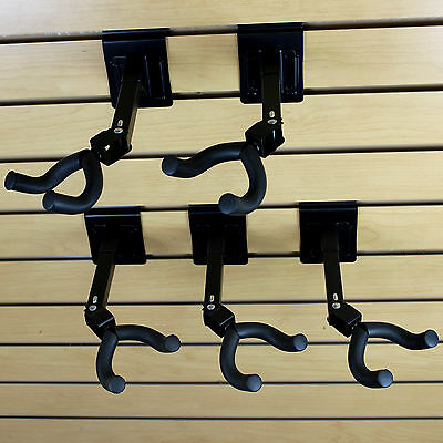 Guitar Hanger Slatwall Adjustable 270° Black Steel Foam 3” OC Spacing ~ Set of 5