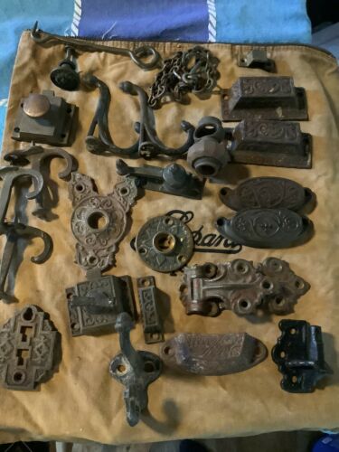 ANTIQUE BRASS EASTLAKE VICTORIAN VINTAGE LOT 26pc misc Items