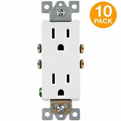 ENERLITES Decorator Receptacle Self Grounding 2 Pole 15A 125V (No TR) 10 Pack