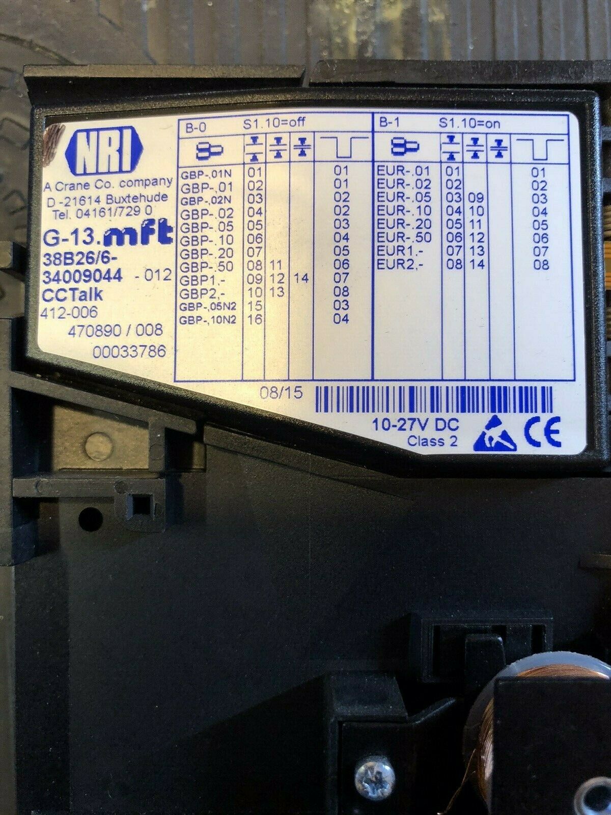 Coin acceptor G-13mft CCTALK , vending type, side coin insert