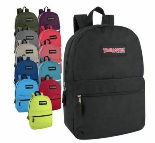 Lot of 24 Wholesale Trailmaker Classic 17 Inch Backpacks in 12 Assorted Colors