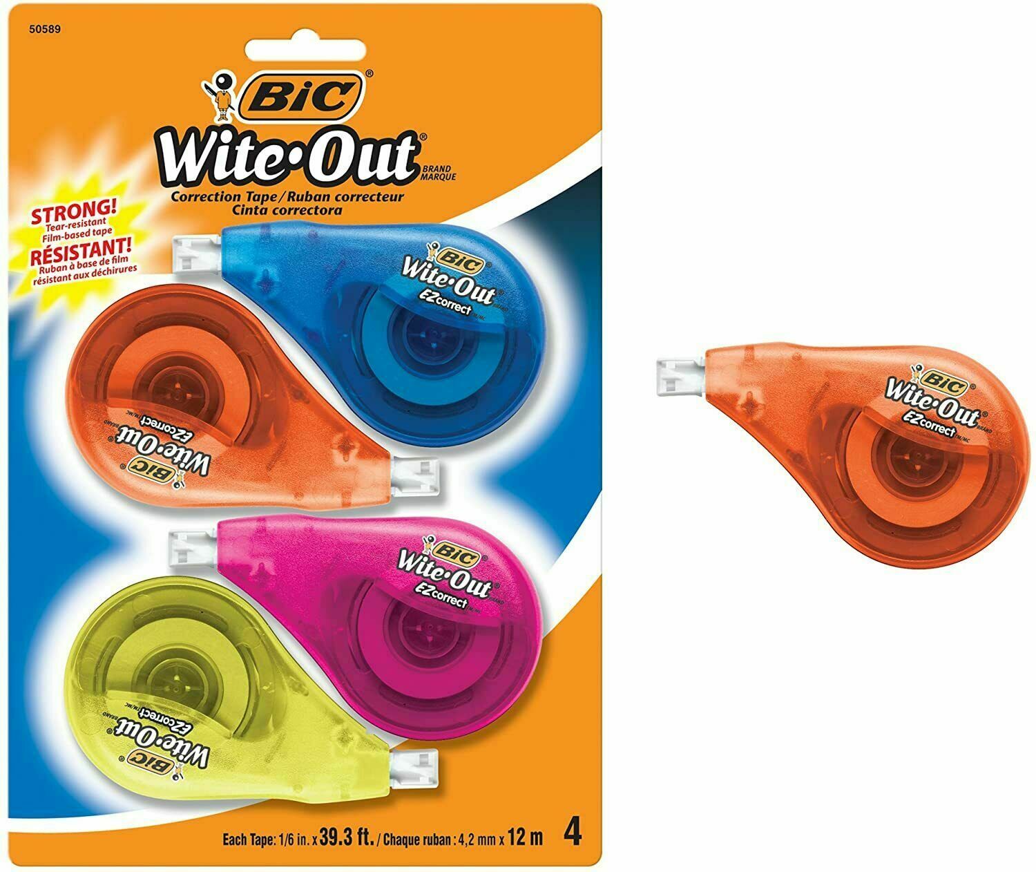 BIC White-Out Brand EZ Correct Correction Tape 4 Pack BIC Wite Out Tape