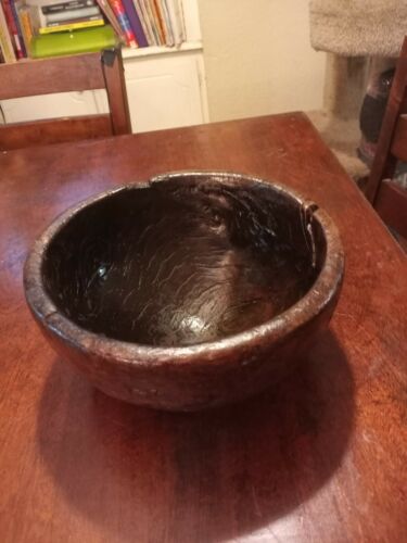 RARE 1860's Hand Hewn EARLY American Farm Decor Black Walnut Fruit/Serving Bowl